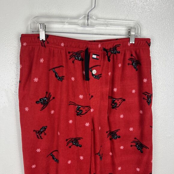 Tommy Hilfiger Fleece Pajamas Men Medium Red Ski Snowflake Print Pull On Sleep - Picture 4 of 10